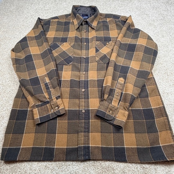 John Blair Other - Vintage John Blair Mens Brown Black Plaid Acrylic Button Down Shirt Medium